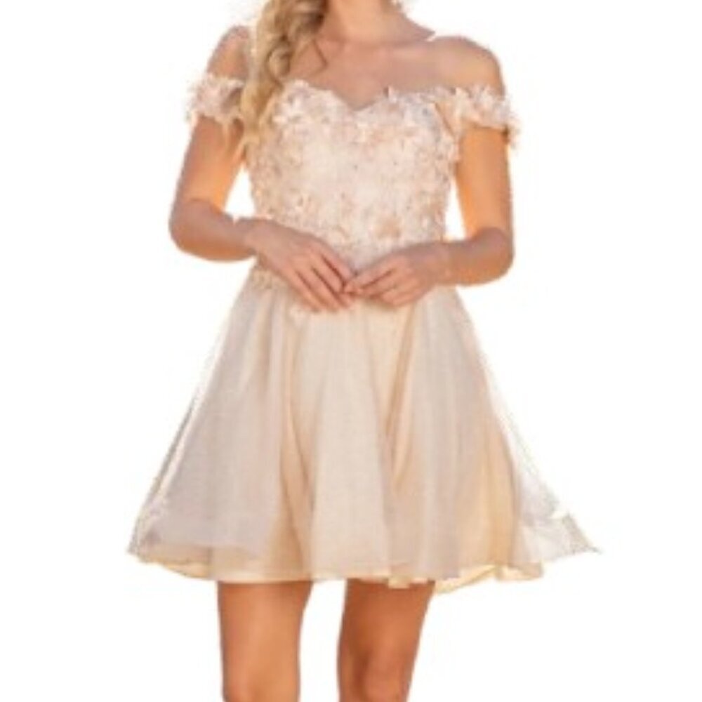 NWT Dancing Queen 3254 Glitter Cocktail Dress Champagne Size XL